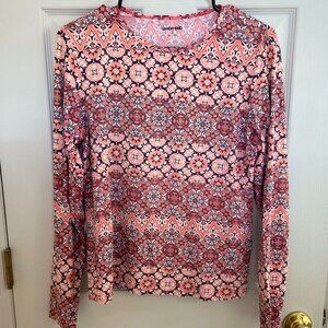 Lands' End Coral SunShade UPF 50 Long Sleeve Relaxed Rash Guard/Swim Shirt (M)